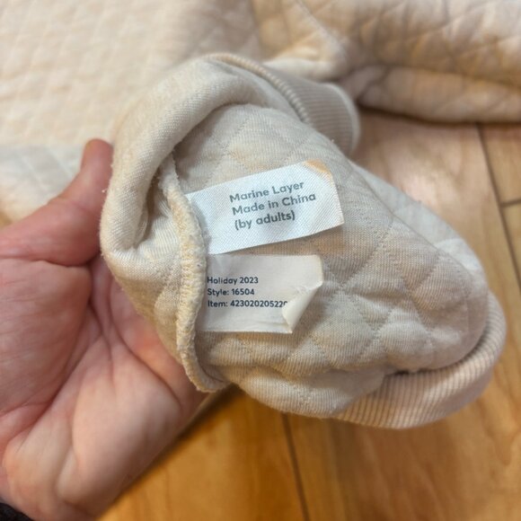 Marine Layer Corbet Quilted Crewneck Sweater Puff Sleeve Oatmeal Women's XL - Picture 9 of 10